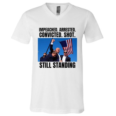 Impeached Arrested Convicted Shot Still Standing Us Flag V-Neck T-Shirt