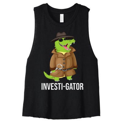 Investigator Alligator Crime Private Detective Espionage  Women's Racerback Cropped Tank