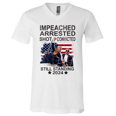 Impeached Arrested Convicted Shot Still Standing V-Neck T-Shirt