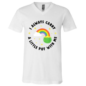 I Always Carry A Little Pot With Me Rainbow St Patricks Day V-Neck T-Shirt