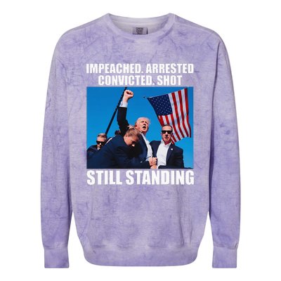 Impeached Arrested Convicted Shot Still Standing Colorblast Crewneck Sweatshirt