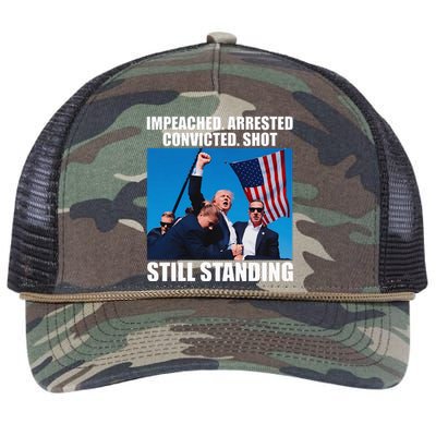 Impeached Arrested Convicted Shot Still Standing Retro Rope Trucker Hat Cap