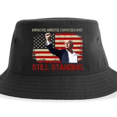 Impeached Arrested Convicted Shot Still Standing Trump 2024 Sustainable Bucket Hat