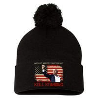 Impeached Arrested Convicted Shot Still Standing Trump 2024 Pom Pom 12in Knit Beanie