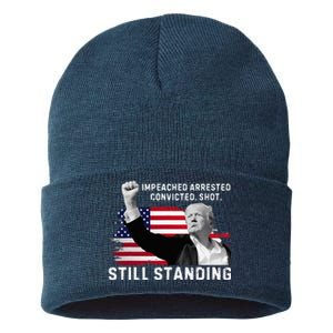 Impeached Arrested Convicted Shot Still Standing Sustainable Knit Beanie