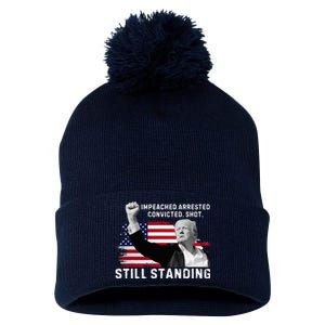 Impeached Arrested Convicted Shot Still Standing Pom Pom 12in Knit Beanie