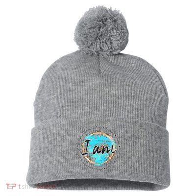 I Am Christian Bible Verses Pom Pom 12in Knit Beanie