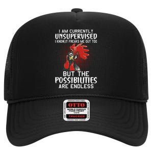 I Am Currently Unsupervised Funny Sayings High Crown Mesh Back Trucker Hat