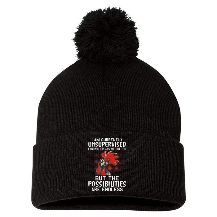 I Am Currently Unsupervised Funny Sayings Pom Pom 12in Knit Beanie