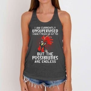 I Am Currently Unsupervised Funny Sayings Women's Knotted Racerback Tank