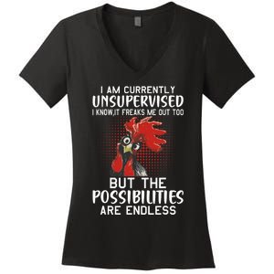 I Am Currently Unsupervised Funny Sayings Women's V-Neck T-Shirt