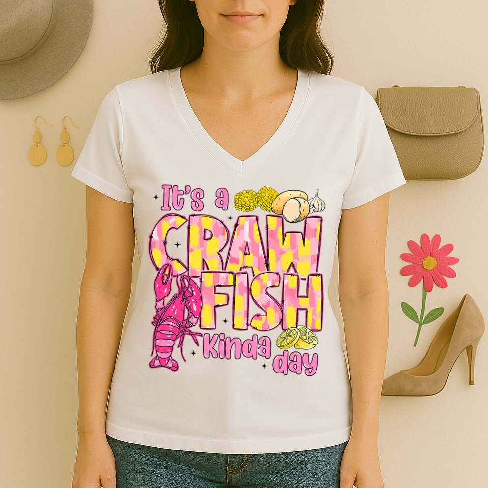 It's A CrawFish Kinda Day Crawfish Funny Louisiana Seafood Women's V-Neck T-Shirt