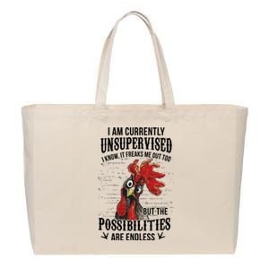 I Am Currently Unsupervised I Know It Chicken Farmer Gift Cotton Canvas Jumbo Tote