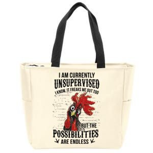 I Am Currently Unsupervised I Know It Chicken Farmer Gift Zip Tote Bag