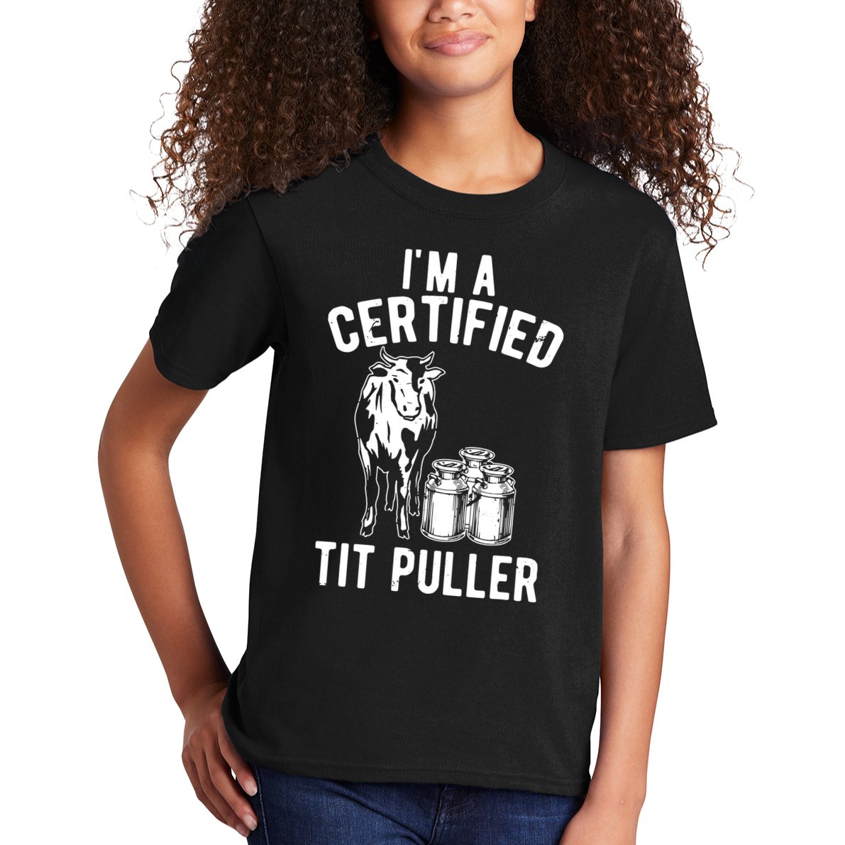 Im A Certified Tit Puller Funny Dairy Cow Farmer Gift Kids T-Shirt