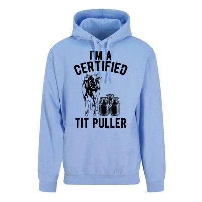 Im A Certified Tit Puller Funny Dairy Cow Farmer Gift Unisex Surf Hoodie