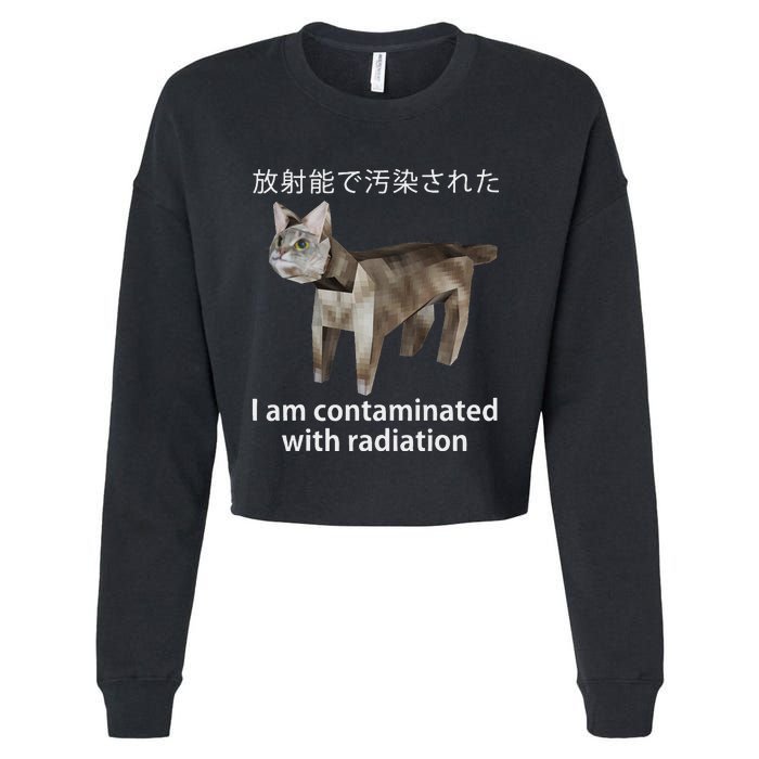 I Am Contaminated With Radiation Japanese Cat Meme Cropped Pullover Crew