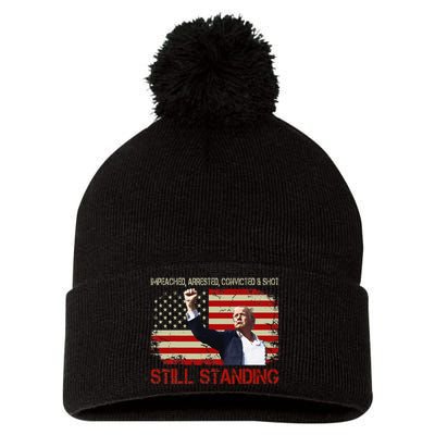 Impeached Arrested Convicted Shot Still Standing Trump 2024 Pom Pom 12in Knit Beanie