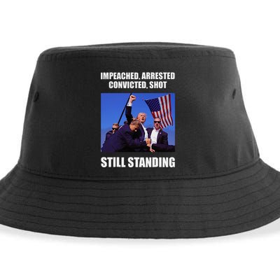 Impeached Arrested Convicted Shot Still Standing Trump Fist = Sustainable Bucket Hat