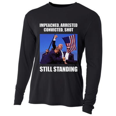 Impeached Arrested Convicted Shot Still Standing Trump Fist = Cooling Performance Long Sleeve Crew