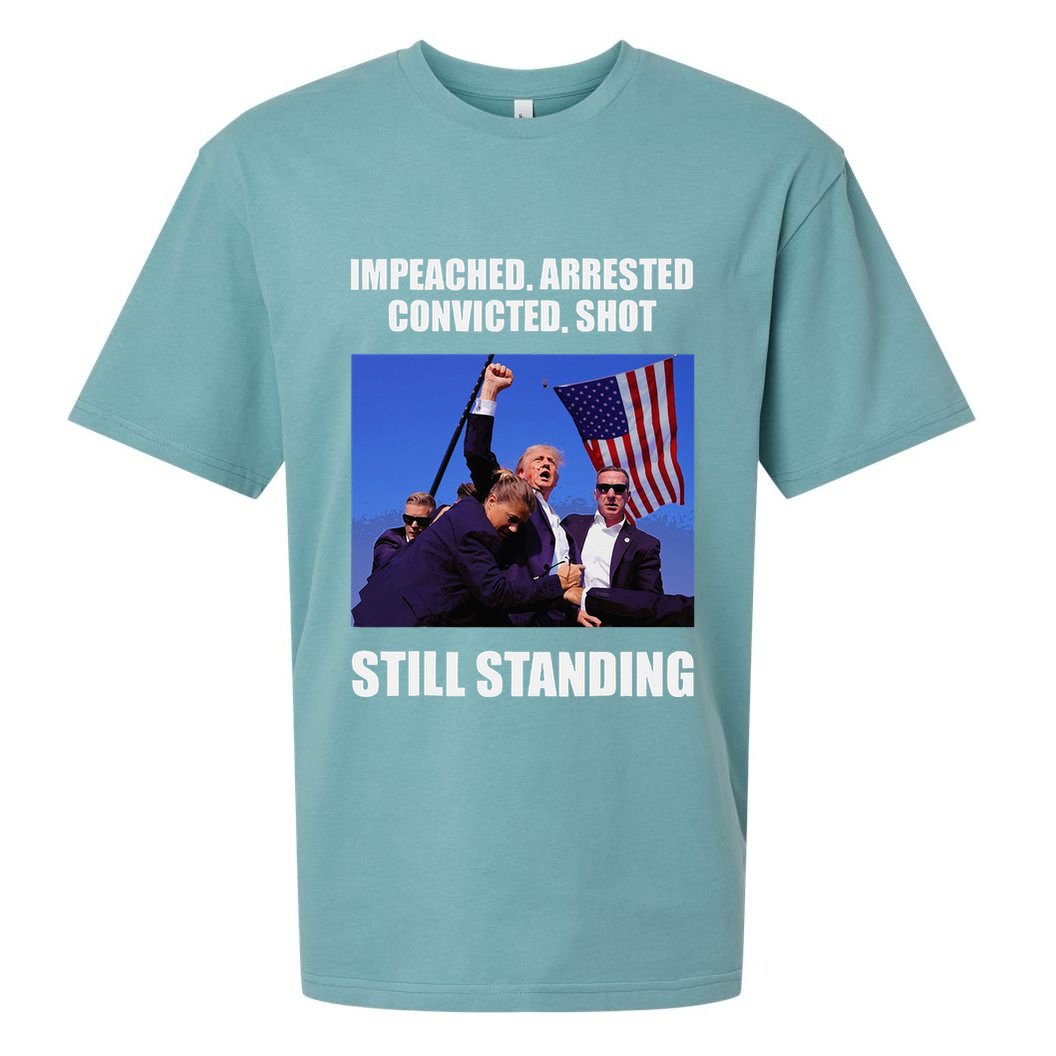 Impeached Arrested Convicted Shot Still Standing Trump Fist = Sueded Cloud Jersey T-Shirt
