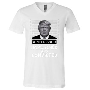 Impeached And Convicted Felon 45 Funny Anti Trump Mugshot V-Neck T-Shirt