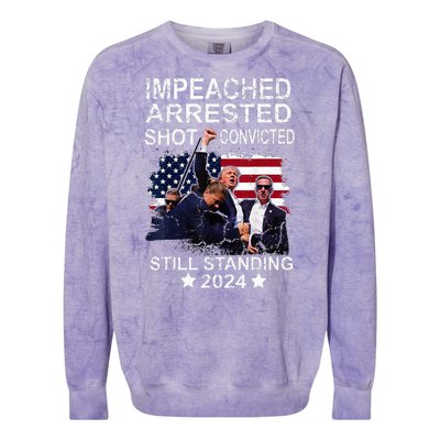 Impeached Arrested Convicted Shot Still Standing Colorblast Crewneck Sweatshirt