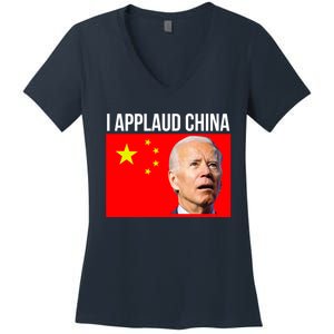 I Applaud China Funny Joe Biden Saying Canada China Flag Women's V-Neck T-Shirt