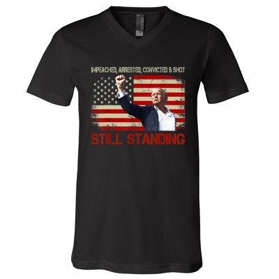 Impeached Arrested Convicted Shot Still Standing V-Neck T-Shirt