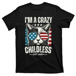 Im A Crazy Childless Cat Lady Us American Flag 2024 T-Shirt