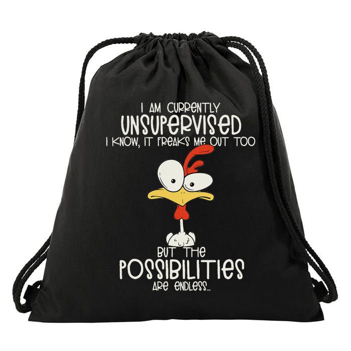 I Am Currently Unsupervised I Know, It Freaks Me Out Too Drawstring Bag