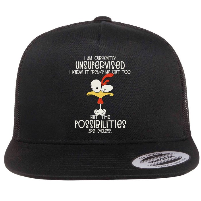 I Am Currently Unsupervised I Know, It Freaks Me Out Too Flat Bill Trucker Hat