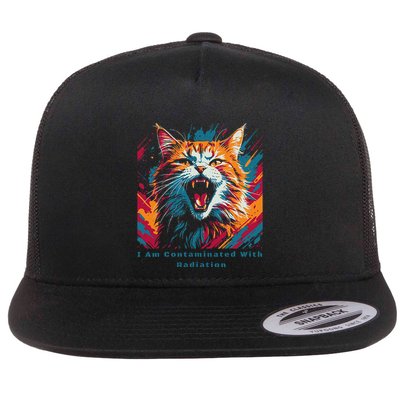 I Am Contaminated With Radiation Funny Ironic Cat Meme Flat Bill Trucker Hat