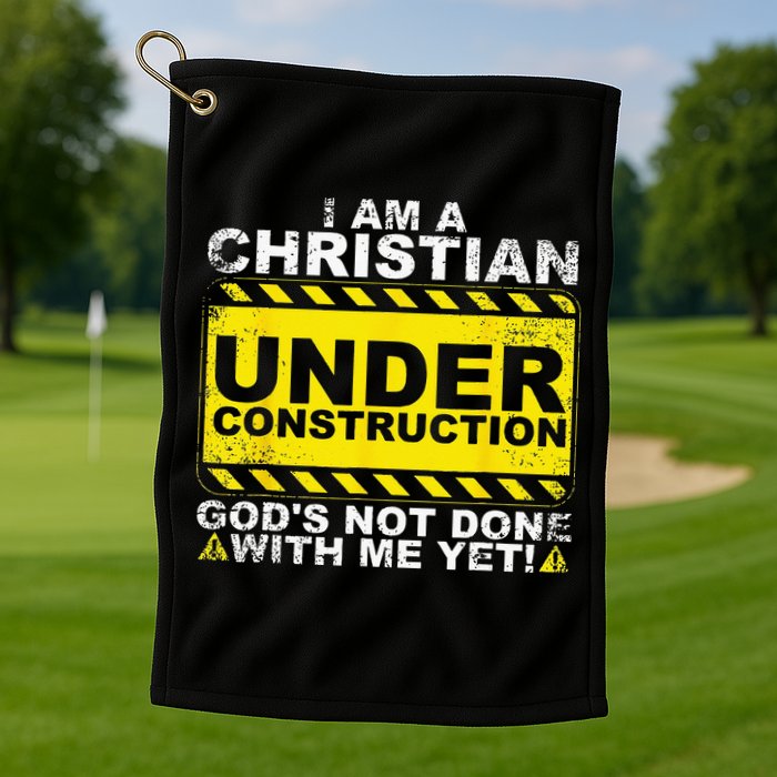 Im A Christian Under Construction Gods Not Done With Me Golf Towel