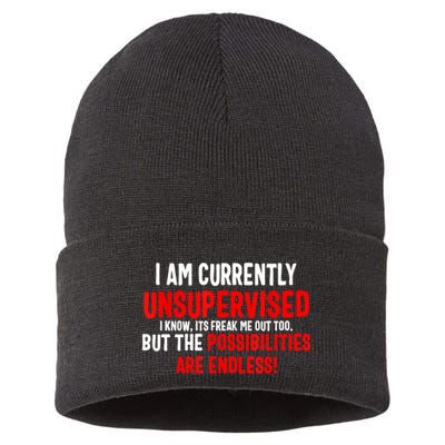 I Am Currently Unsupervised Valentines Day Funny Sustainable Knit Beanie