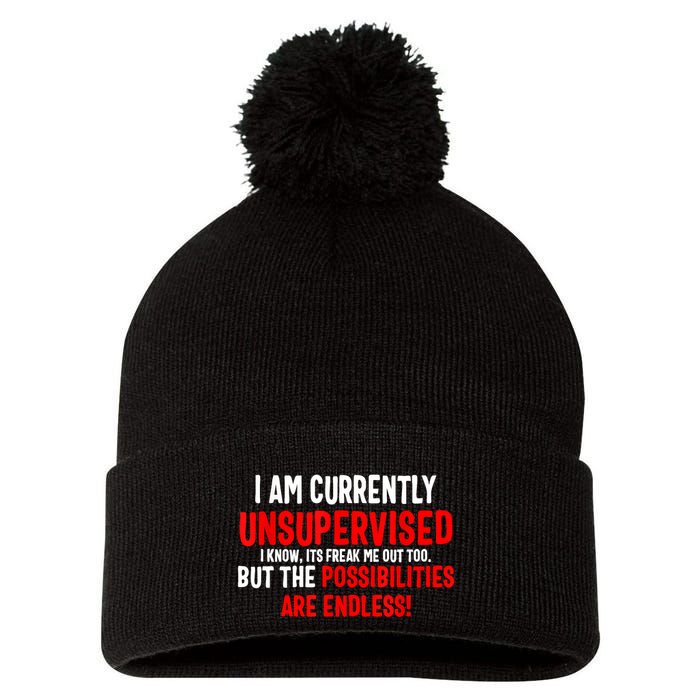 I Am Currently Unsupervised Valentines Day Funny Pom Pom 12in Knit Beanie