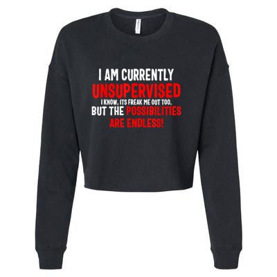 I Am Currently Unsupervised Valentines Day Funny Cropped Pullover Crew