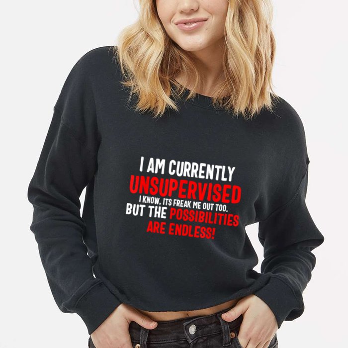 I Am Currently Unsupervised Valentines Day Funny Cropped Pullover Crew