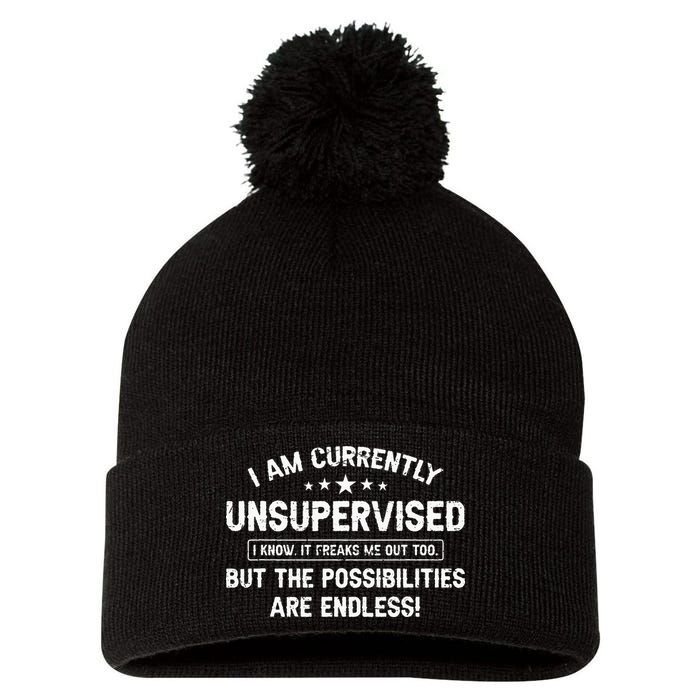 I Am Currently Unsupervised But Possibilities Are Endless Pom Pom 12in Knit Beanie