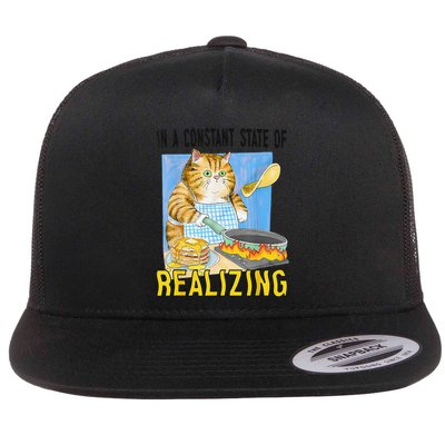 In A Constant State Of Realizing Funny Cartoon Cat Chef Meme Flat Bill Trucker Hat