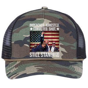 Impeached Arrested Convicted Shot Still Standing Retro Rope Trucker Hat Cap