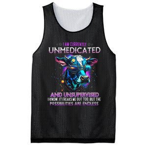 I Am Currently Unmedicated And Unsupervised I Know Funny Cow Mesh Reversible Basketball Jersey Tank