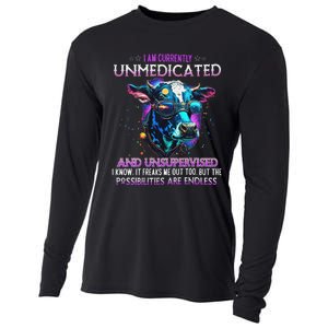 I Am Currently Unmedicated And Unsupervised I Know Funny Cow Cooling Performance Long Sleeve Crew