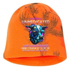 I Am Currently Unmedicated And Unsupervised I Know Funny Cow Kati - Camo Knit Beanie