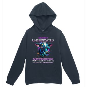 I Am Currently Unmedicated And Unsupervised I Know Funny Cow Urban Pullover Hoodie