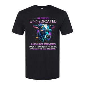 I Am Currently Unmedicated And Unsupervised I Know Funny Cow Softstyle CVC T-Shirt