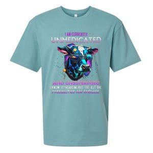 I Am Currently Unmedicated And Unsupervised I Know Funny Cow Sueded Cloud Jersey T-Shirt