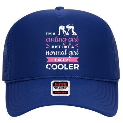 Im A Curling Girl Gift Ice Curling Sport Quote Curling High Crown Mesh Back Trucker Hat