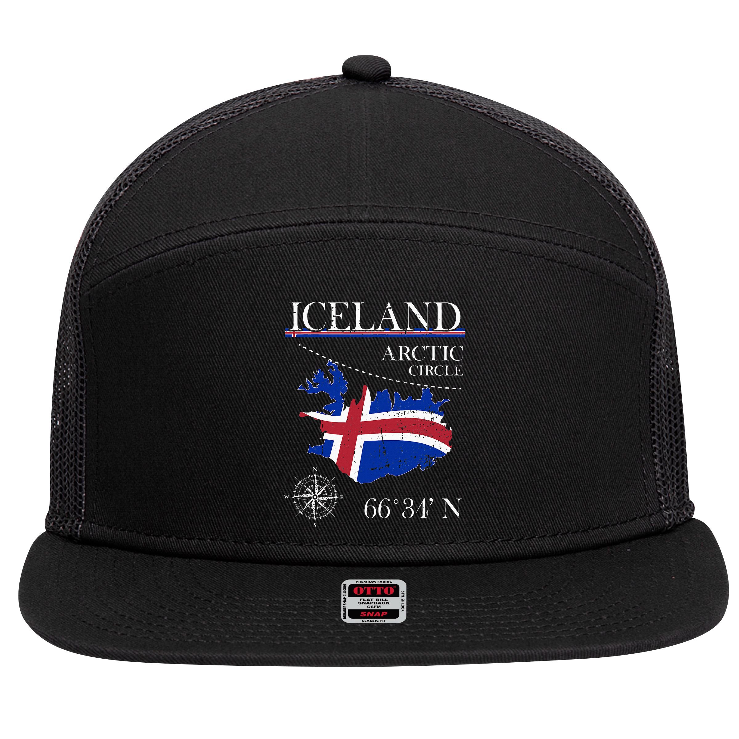 Iceland  Arctic Circle  Polar North Island Icelandic Flag 7 Panel Mesh Trucker Snapback Hat