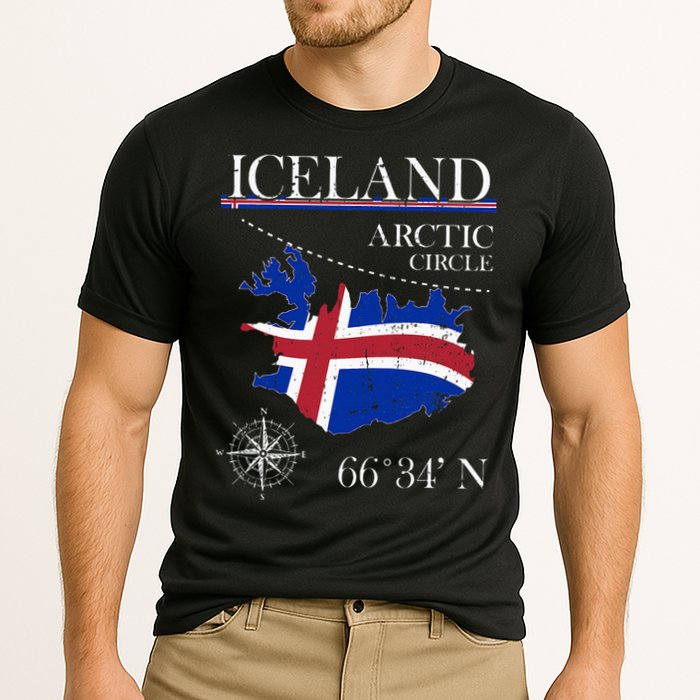 Iceland  Arctic Circle  Polar North Island Icelandic Flag Cooling Performance Crew T-Shirt